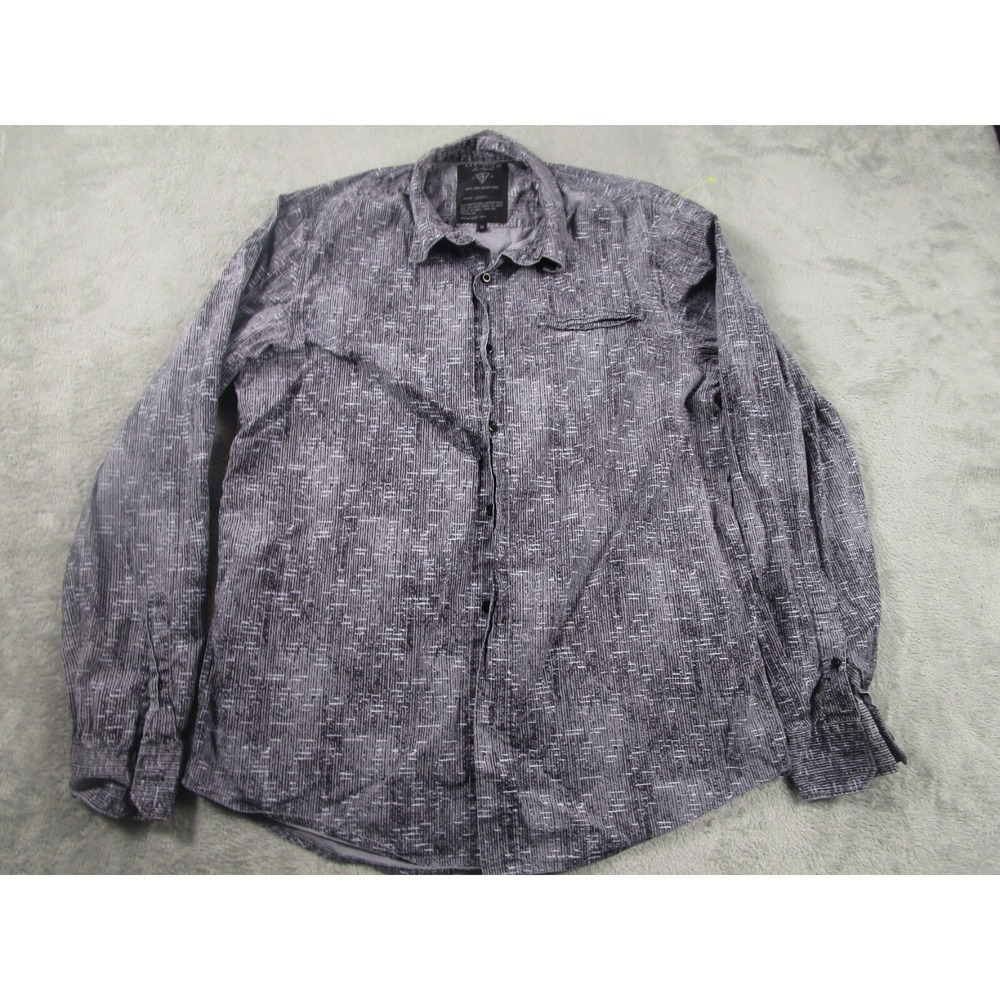 Guess Shirt Mens Medium Gray Geometric Button Up Long Sleeve Modern‎